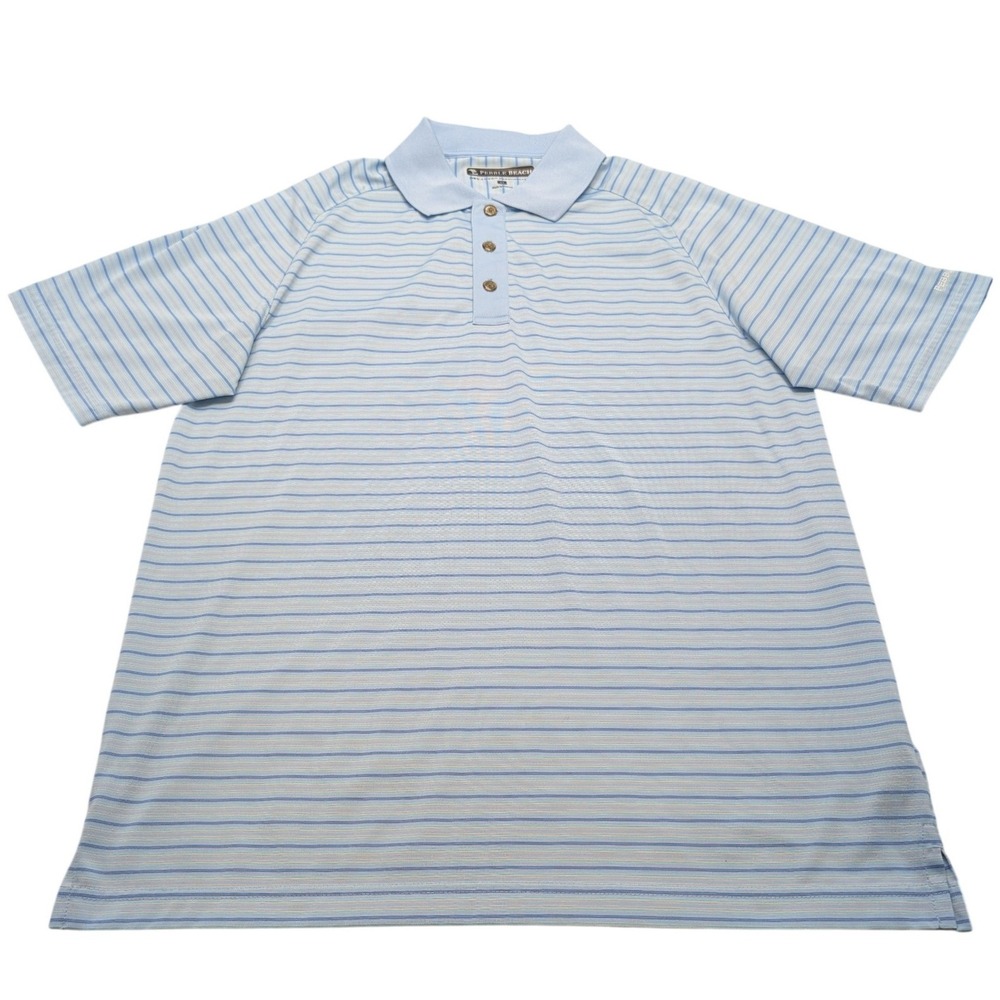 Pebble Beach Polo Shirt Men Medium Blue Striped Dry-Luxe Performance Golf
